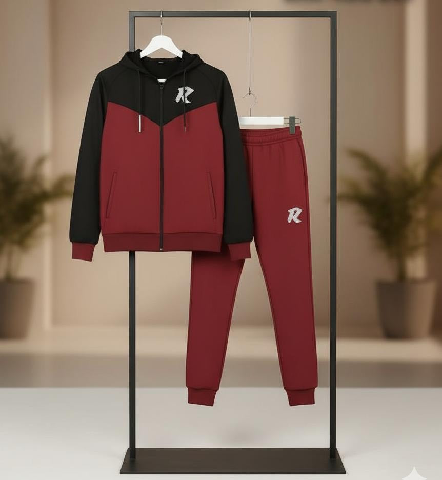 The Crimson & Stealth Color-Block Tracksuit | Modern Fusion Fit