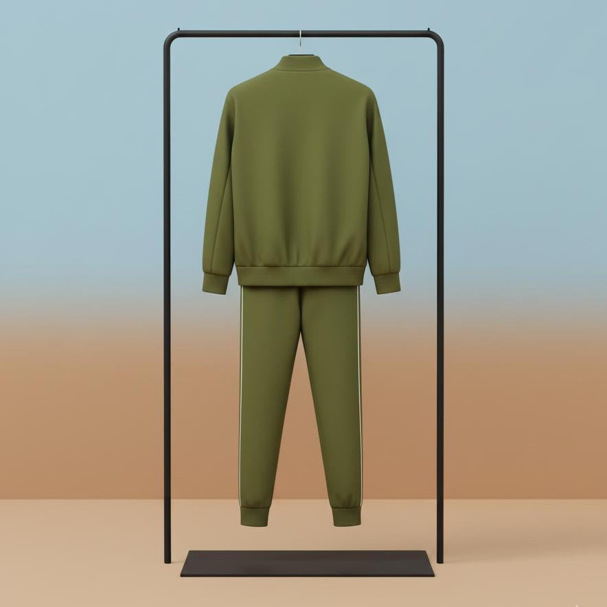 The Olive Green Retro-Stripe Tracksuit | Distinctive Sport Style