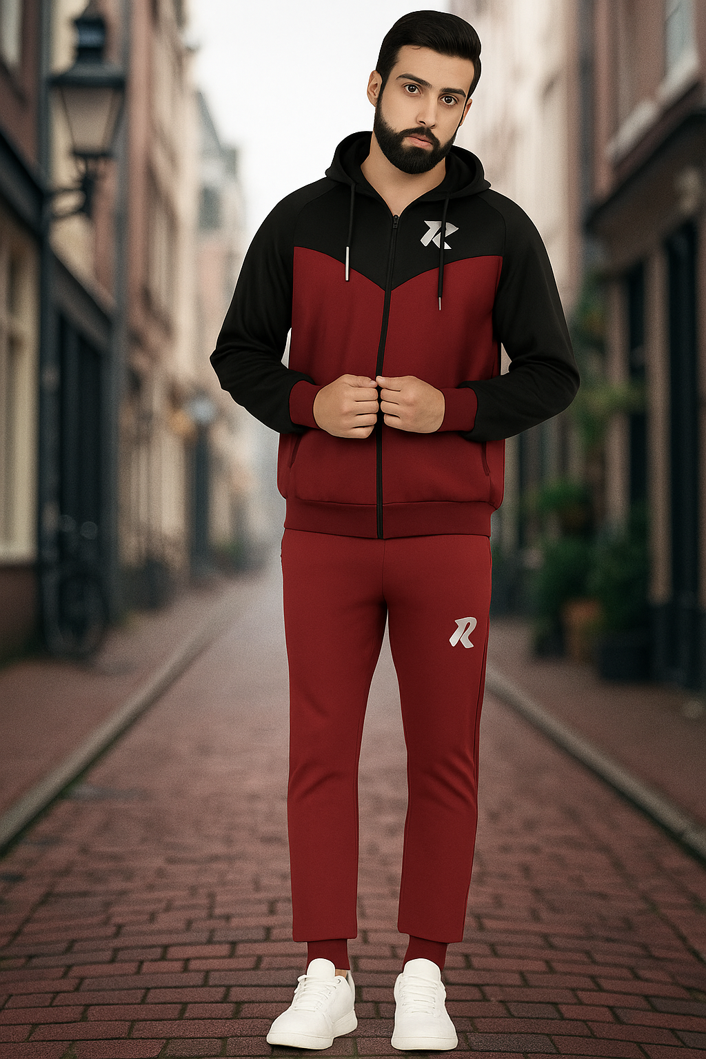 The Crimson & Stealth Color-Block Tracksuit | Modern Fusion Fit