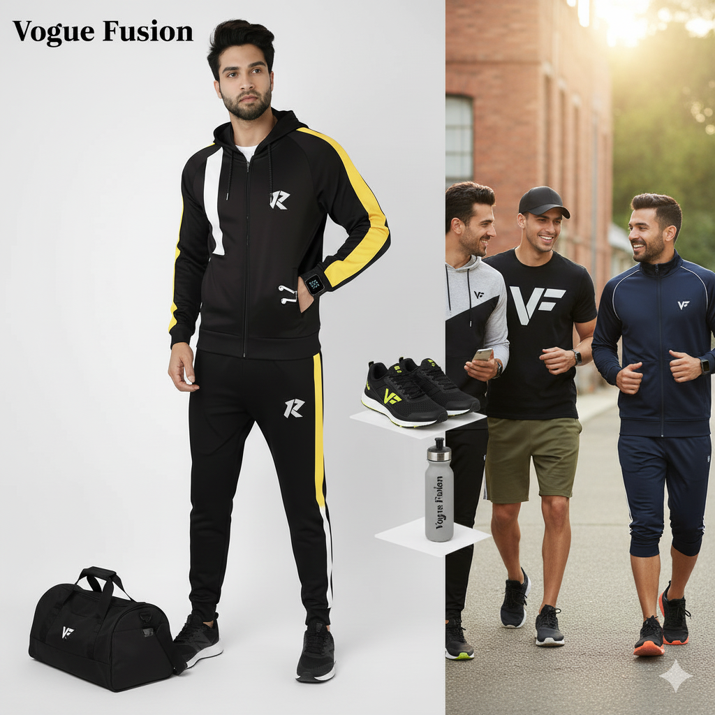Vogue Fusion Men's Elite Performance Tracksuit - Black & Yellow Stripe