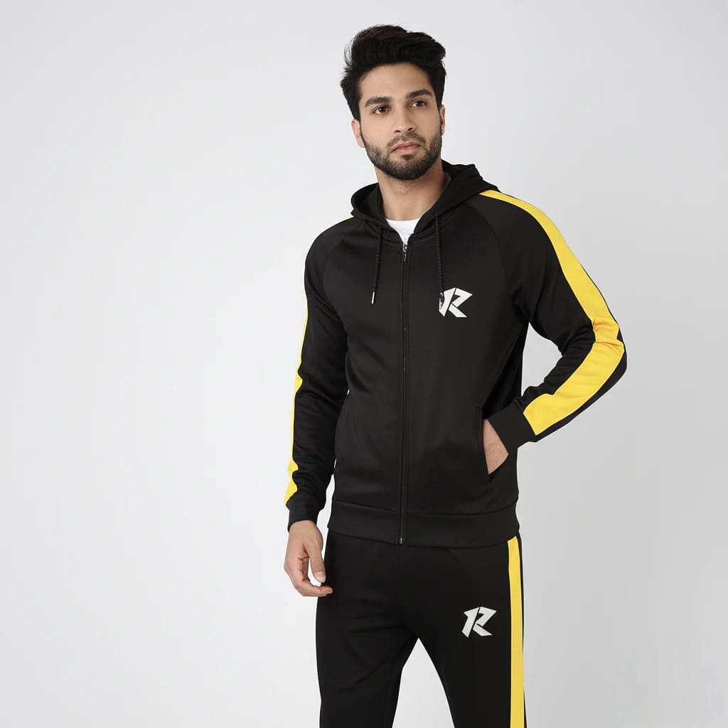 Vogue Fusion Men's Elite Performance Tracksuit - Black & Yellow Stripe