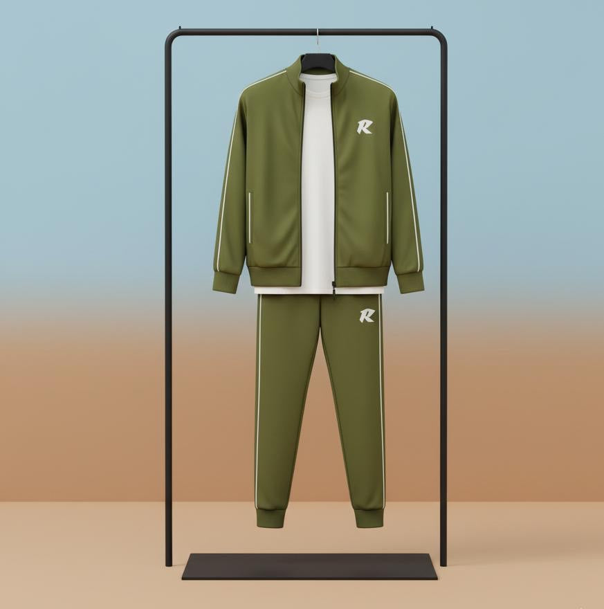 The Olive Green Retro-Stripe Tracksuit | Distinctive Sport Style
