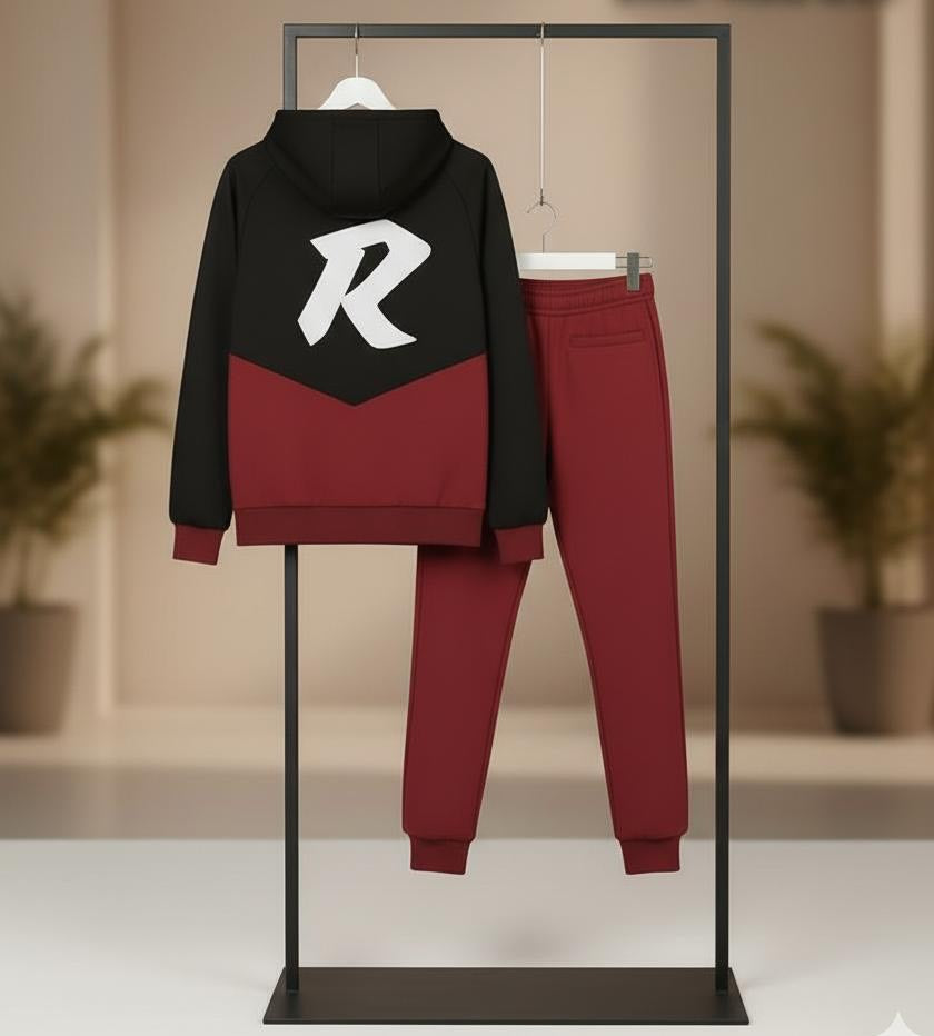 The Crimson & Stealth Color-Block Tracksuit | Modern Fusion Fit